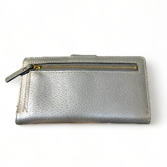 KATE SPADE - LEATHER SILVER METALLIC BI FOLD SNAP WALLET - Picture 3 of 4